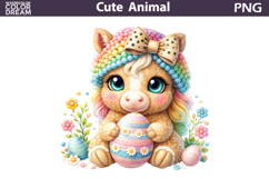 Baby Animal Easter Clipart | Horse Egg Floral Sublimation Product Image 1