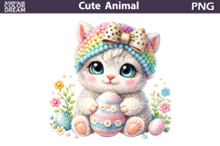 Baby Animal Easter Clipart | Cat Egg Floral Sublimation Product Image 1