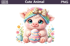 Baby Animal Easter Clipart | Pig Egg Floral Sublimation Product Image 1