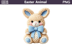 Easter Bunny Clipart PNG | Blue Bow Sublimation Product Image 1