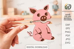 Animal Clothespin Puppet Laser Cut. Kids Toy. Pig SVG Product Image 1