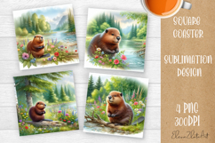 Summer watercolor funny animal - Animal square coaster Product Image 1