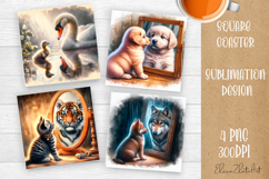 Summer watercolor funny animal - Animal square coaster Product Image 1