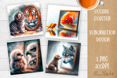 Summer watercolor funny animal - Animal square coaster Product Image 1