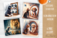 Summer watercolor funny animal - Animal square coaster Product Image 1