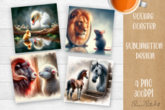 Summer watercolor funny animal - Animal square coaster Product Image 1