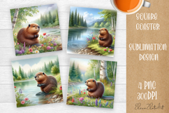 Summer watercolor funny animal - Animal square coaster Product Image 1