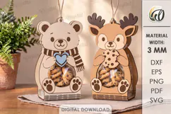 Bear and Deer Cookie Holders Laser Cut. Treat Holder SVG Product Image 1
