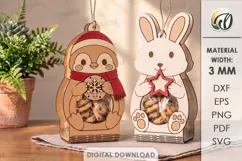 Penguin and Bunny Cookie Holders Laser Cut. Treat Holder SVG Product Image 1