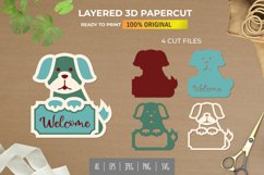 3D Papercut Dog Hold a Welcome Board Layered Template Product Image 1