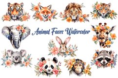 Animal Faces Watercolor Clipart Product Image 1