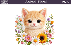 Cat Floral Easter Clipart | Spring Farm Animal Sublimation Product Image 1