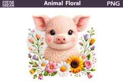 Pig Floral Easter Clipart | Spring Farm Animal Sublimation Product Image 1