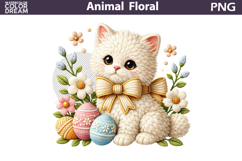 Cat Floral Easter Clipart | Spring Farm Animal Sublimation Product Image 1