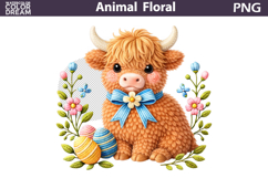 Highland Cow Floral Clipart | Spring Farm Animal Sublimation Product Image 1