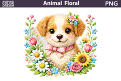 Dog Floral Clipart | Spring Farm Animal Sublimation Product Image 1