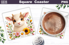 Cute Goat Floral Square Coaster | Easter Animal Sublimation Product Image 1
