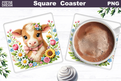 Cow Floral Square Coaster | Easter Animal Sublimation Product Image 1