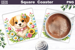 Dog Floral Square Coaster | Easter Animal Sublimation Product Image 1