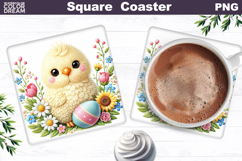 Chicken Floral Square Coaster | Easter Animal Sublimation Product Image 1