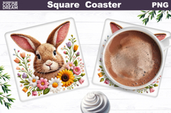 Bunny Floral Square Coaster | Easter Animal Sublimation Product Image 1