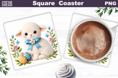 Lamb Floral Square Coaster | Easter Animal Sublimation Product Image 1