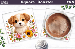 Dog Floral Square Coaster | Easter Animal Sublimation Product Image 1