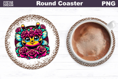 Bee Floral Round Coaster | Cute Animal Flowers Coaster Product Image 1