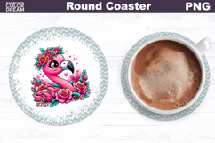 Flamingo Floral Round Coaster | Cute Animal Flowers Coaster Product Image 1