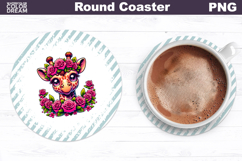 Giraffe Floral Round Coaster | Cute Animal Flowers Coaster Product Image 1