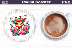 Giraffe Floral Round Coaster | Cute Animal Flowers Coaster Product Image 1