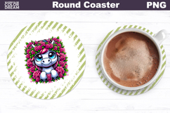Horse Floral Round Coaster | Cute Animal Flowers Coaster Product Image 1
