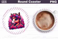 Horse Floral Round Coaster | Cute Animal Flowers Coaster Product Image 1