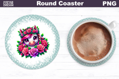 Horse Floral Round Coaster | Cute Animal Flowers Coaster Product Image 1