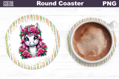 Horse Floral Round Coaster | Cute Animal Flowers Coaster Product Image 1
