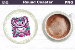 Koala Floral Round Coaster | Cute Animal Flowers Coaster Product Image 1