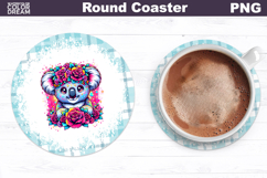 Koala Floral Round Coaster | Cute Animal Flowers Coaster Product Image 1