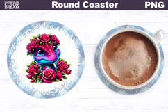 Dinosaur Floral Round Coaster | Cute Animal Flowers Coaster Product Image 1
