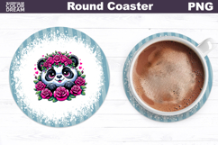 Panda Floral Round Coaster | Cute Animal Flowers Coaster Product Image 1