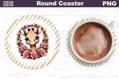 Giraffe Floral Round Coaster | Cute Animal Flowers Coaster Product Image 1