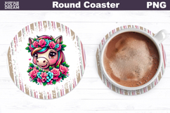 Horse Floral Round Coaster | Cute Animal Flowers Coaster Product Image 1