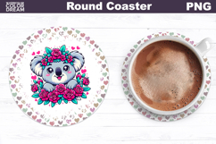 Koala Floral Round Coaster | Cute Animal Flowers Coaster Product Image 1