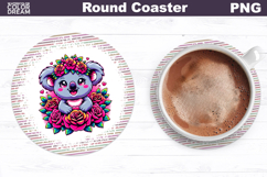 Koala Floral Round Coaster | Cute Animal Flowers Coaster Product Image 1