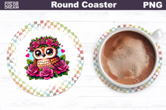 Owl Floral Round Coaster | Cute Animal Flowers Coaster Product Image 1