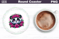 Panda Floral Round Coaster | Cute Animal Flowers Coaster Product Image 1