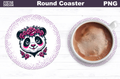 Panda Floral Round Coaster | Cute Animal Flowers Coaster Product Image 1