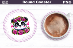 Panda Floral Round Coaster | Cute Animal Flowers Coaster Product Image 1