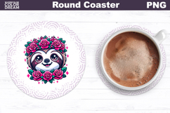 Sloth Floral Round Coaster | Cute Animal Flowers Coaster Product Image 1