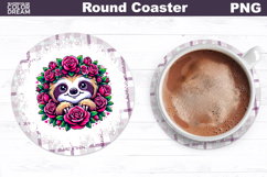 Sloth Floral Round Coaster | Cute Animal Flowers Coaster Product Image 1