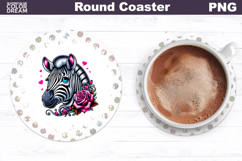 Zebra Floral Round Coaster | Cute Animal Flowers Coaster Product Image 1